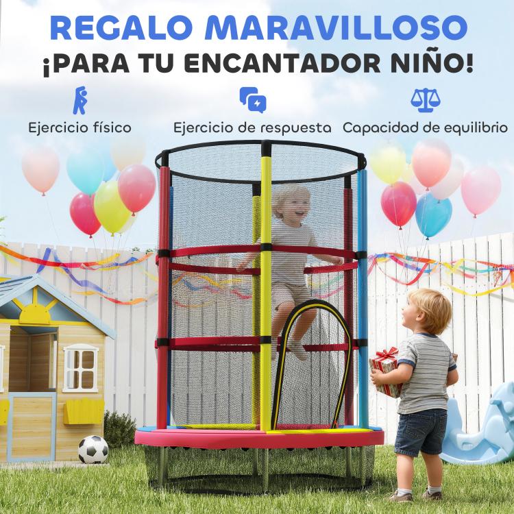 Kids' Trampoline (?160 cm) for Ages 3–6 with Safety Net and L-Shaped Legs – Multicolored