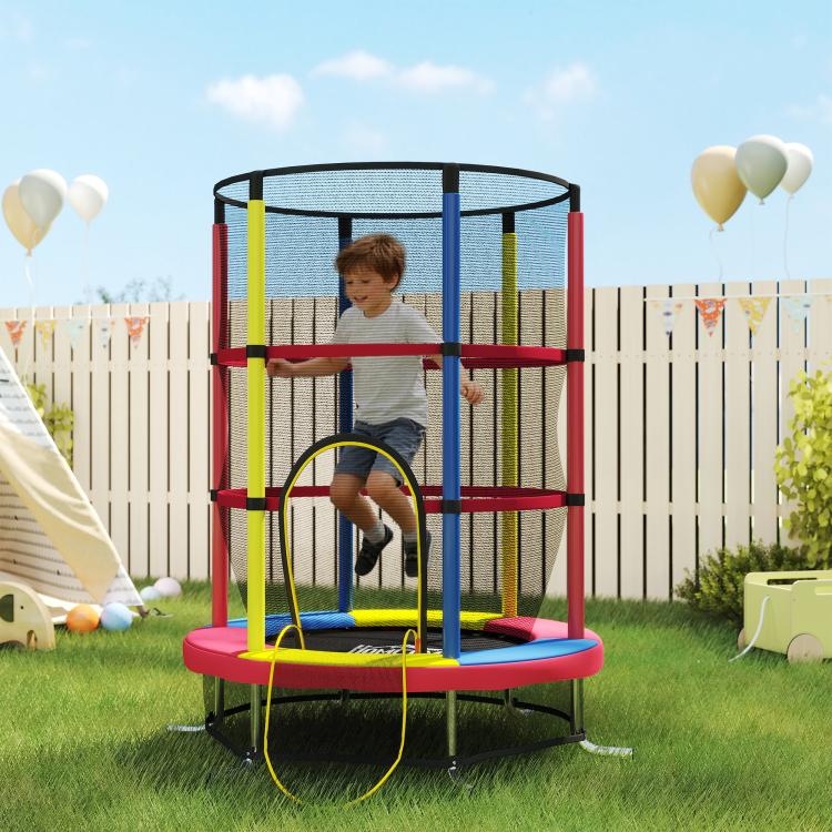 Kids' Trampoline (?160 cm) for Ages 3–6 with Safety Net and L-Shaped Legs – Multicolored