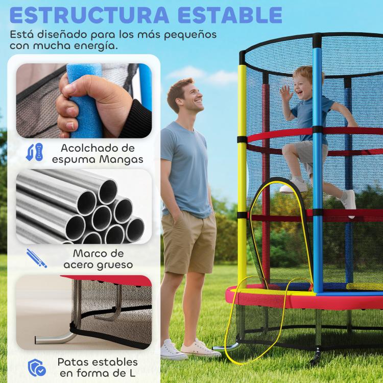 Kids' Trampoline (?160 cm) for Ages 3–6 with Safety Net and L-Shaped Legs – Multicolored