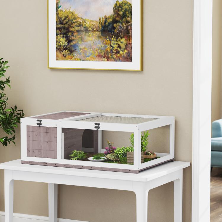 Wooden Tortoise House with Mesh Roof and Removable Transparent Side Panels 91 x 60.5 x 32 cm Light Brown — view 4