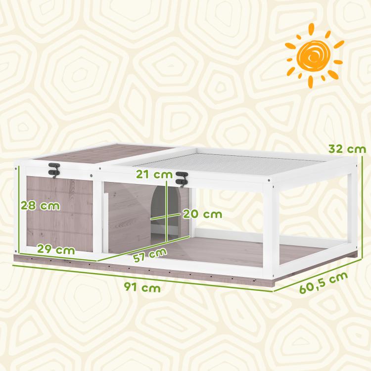 Wooden Tortoise House with Mesh Roof and Removable Transparent Side Panels 91 x 60.5 x 32 cm Light Brown — view 5