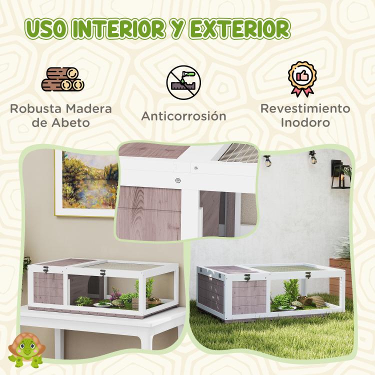 Wooden Tortoise House with Mesh Roof and Removable Transparent Side Panels 91 x 60.5 x 32 cm Light Brown — view 6