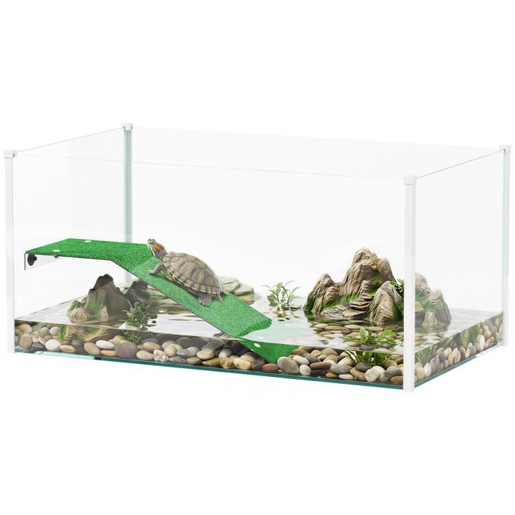 Acuario para Tortugas Terrario de Tortugas con Plataforma Rampa y Vista Panorámica 360° 60x35x28 cm Blanco