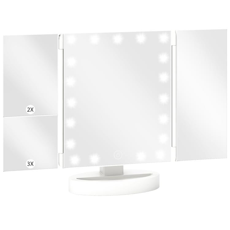 Lighted Makeup Mirror with 1X/2X/3X Magnification, 180 Degrees Free Rotation, 21 LED Lights, and Touch Switch – White