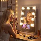 Hollywood Lighted Makeup Mirror – 9 LED Bulbs, 3 Colors, Touch Switch, Phone Holder – White — view 11