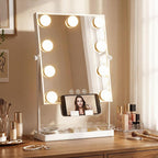 Hollywood Lighted Makeup Mirror – 9 LED Bulbs, 3 Colors, Touch Switch, Phone Holder – White — view 4