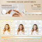 Hollywood Lighted Makeup Mirror – 9 LED Bulbs, 3 Colors, Touch Switch, Phone Holder – White — view 8
