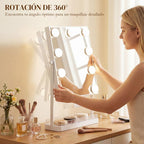 Hollywood Lighted Makeup Mirror – 9 LED Bulbs, 3 Colors, Touch Switch, Phone Holder – White — view 9
