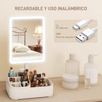 Rechargeable Lighted Makeup Mirror with 2 Lighting Modes, 180 Degrees Rotation, and Adjustable Brightness – White — view 8