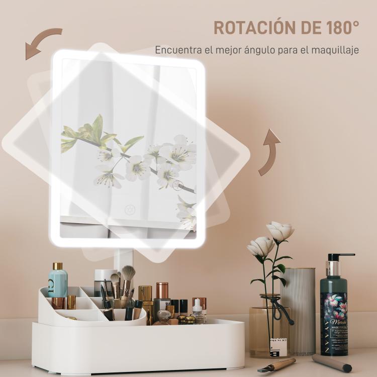 Rechargeable Lighted Makeup Mirror with 2 Lighting Modes, 180 Degrees Rotation, and Adjustable Brightness – White — view 9