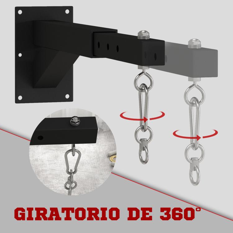 Wall-Mounted Punching Bag Bracket with Adjustable Distance, Swivel Hook, and Chains (45–65 cm) – Black
