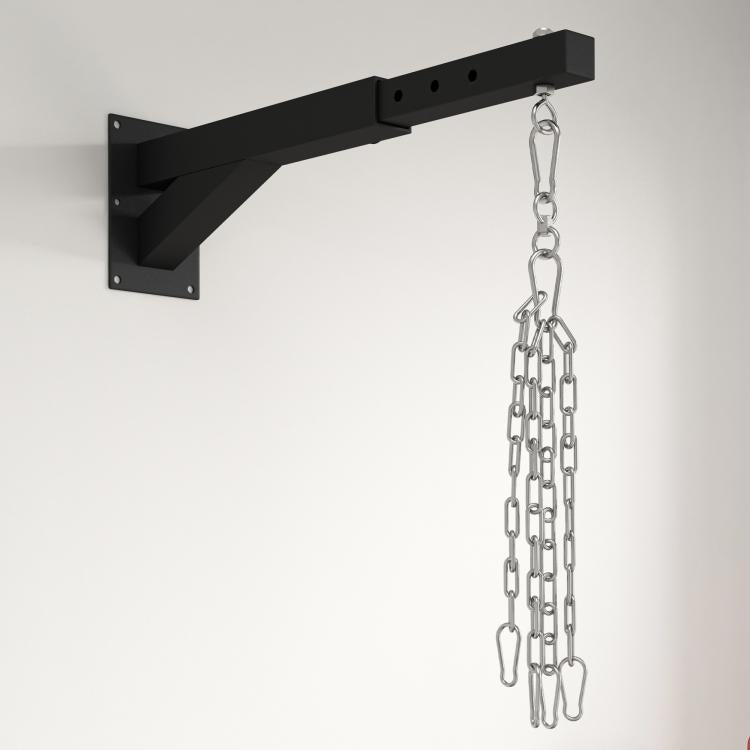 Wall-Mounted Punching Bag Bracket with Adjustable Distance, Swivel Hook, and Chains (45–65 cm) – Black