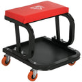 Mobile Workshop Stool with Wheels, Tool Tray, and Steel Frame – 100 kg Load Capacity – Red (for Garage)