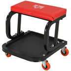 Mobile Workshop Stool with Wheels, Tool Tray, and Steel Frame – 100 kg Load Capacity – Red (for Garage)