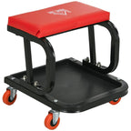 Mobile Workshop Stool with Wheels, Tool Tray, and Steel Frame – 100 kg Load Capacity – Red (for Garage)