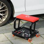 Mobile Workshop Stool with Wheels, Tool Tray, and Steel Frame – 100 kg Load Capacity – Red (for Garage)