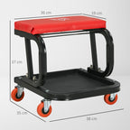 Mobile Workshop Stool with Wheels, Tool Tray, and Steel Frame – 100 kg Load Capacity – Red (for Garage)