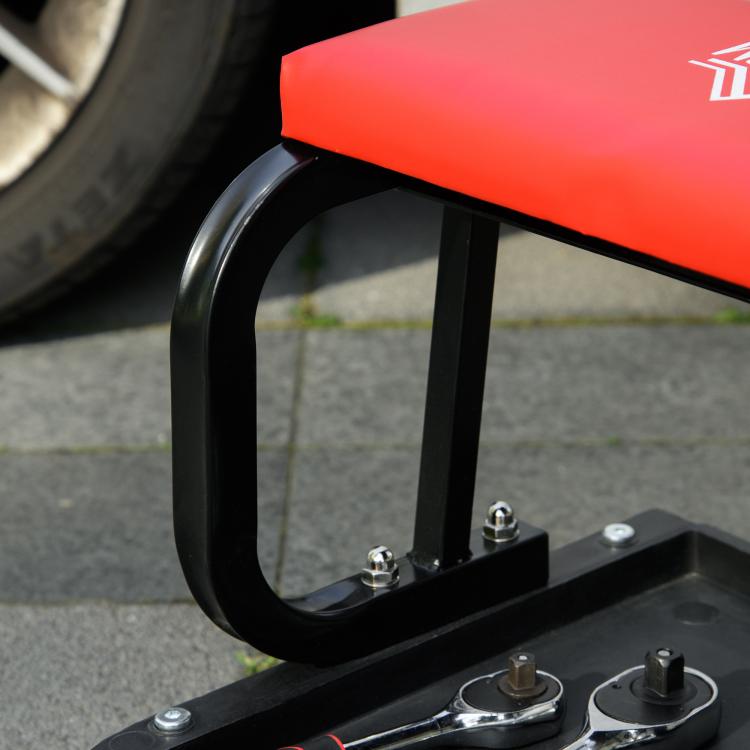 Mobile Workshop Stool with Wheels, Tool Tray, and Steel Frame – 100 kg Load Capacity – Red (for Garage)