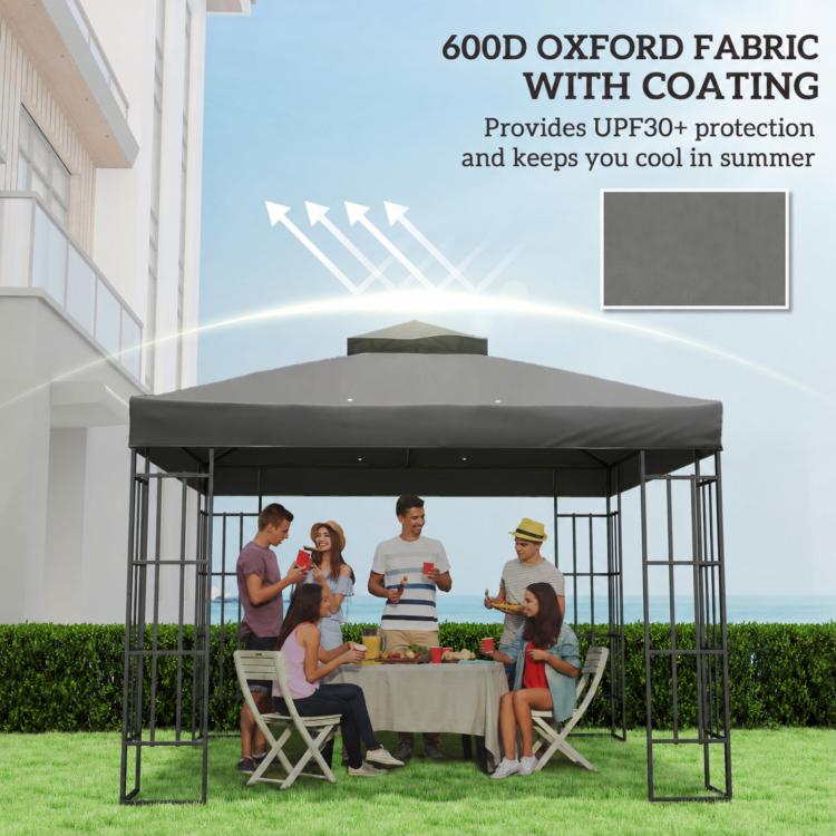 Replacement awning 3x3 m with double roof, drainage holes and UV protection. Awning only. Frame not included. Dark grey.