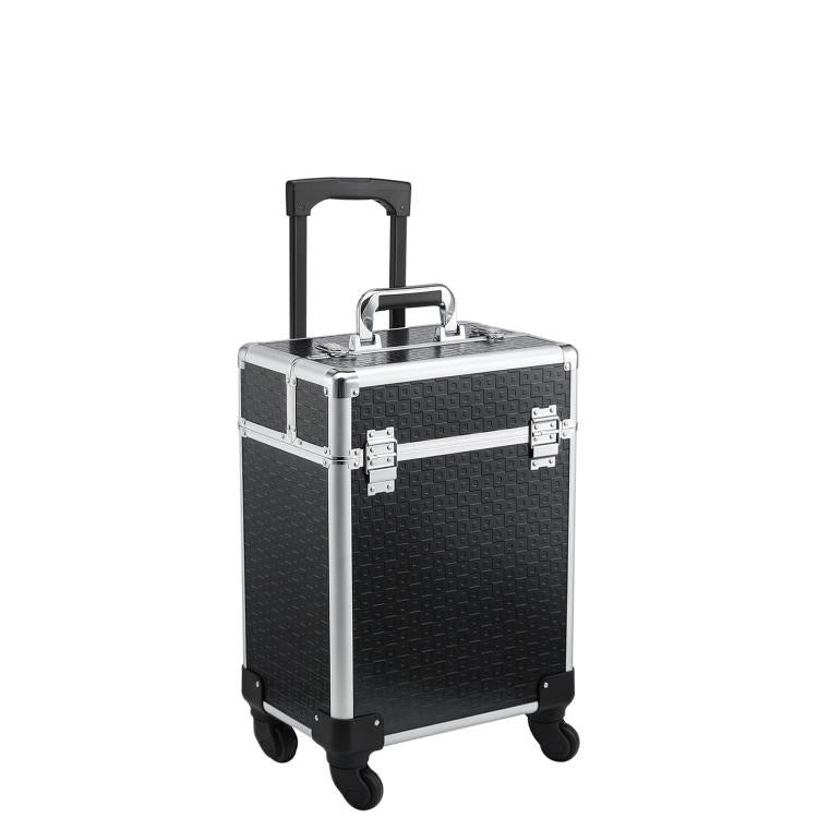 Professional Rolling Makeup Case with Handle, 2 Trays, and Bottom Compartment – ??Black