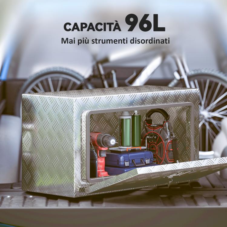 96L Aluminum Tool Box with Lock, 2 Keys, and Side Handle, 76.2x35.5x40.6 cm, Silver