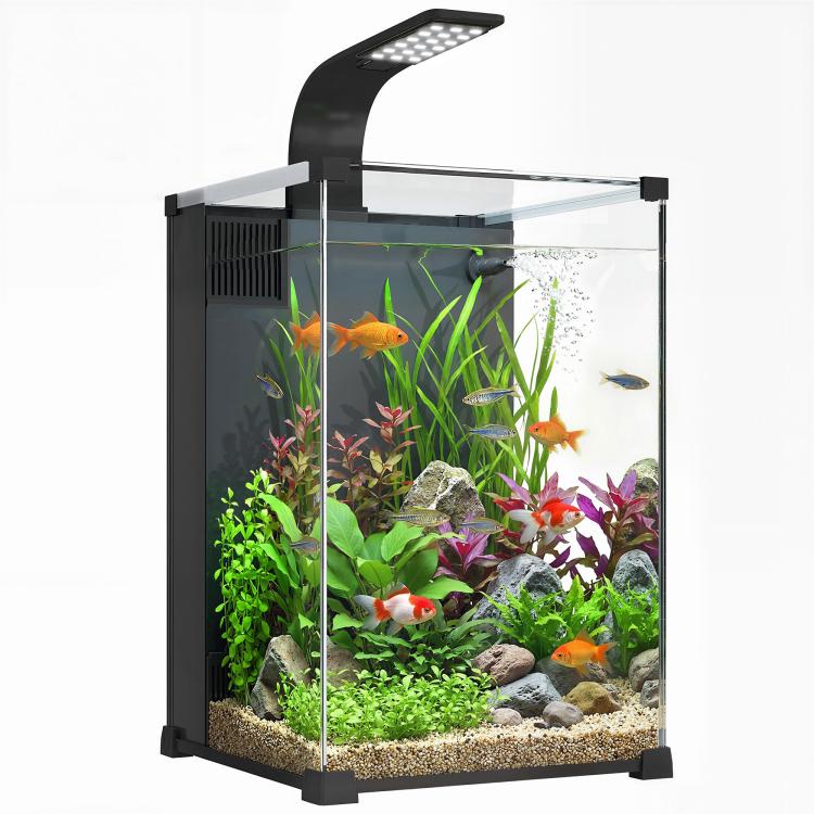 Complete Aquarium Set 36L Nano Aquarium with LED Lighting, Filter System, Pump, Circulation, 30 x 30 x 45.5 cm, Black