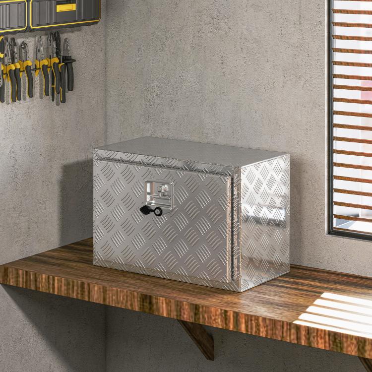 76L Aluminum Tool Box with Lock, 2 Keys and Side Handle, 60.9x35.5x40.6 cm, Silver