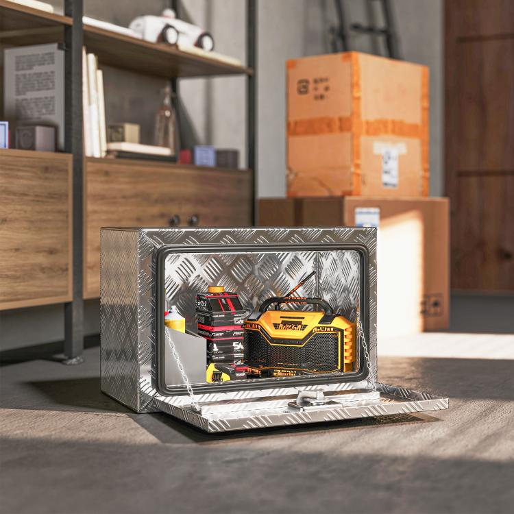 76L Aluminum Tool Box with Lock, 2 Keys and Side Handle, 60.9x35.5x40.6 cm, Silver