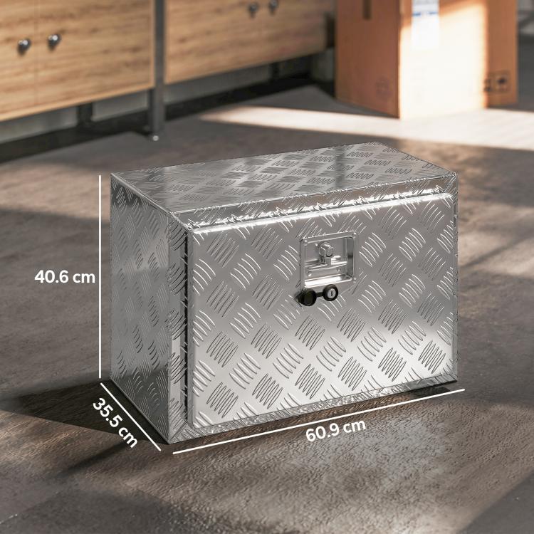 76L Aluminum Tool Box with Lock, 2 Keys and Side Handle, 60.9x35.5x40.6 cm, Silver
