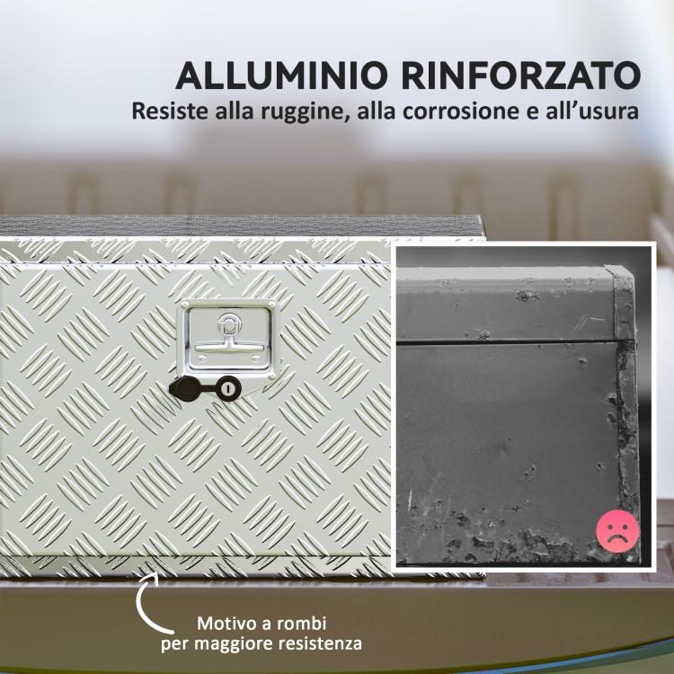 76L Aluminum Tool Box with Lock, 2 Keys and Side Handle, 60.9x35.5x40.6 cm, Silver