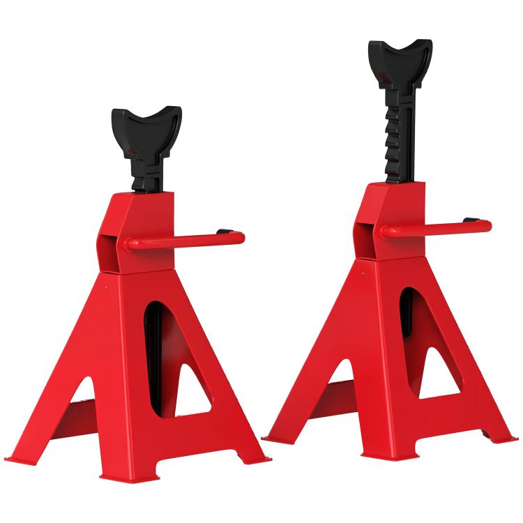 Set of 2 Adjustable 3-Ton Car Jack Stands (29–42.5 cm), Carbon Steel and Cast Iron, Red