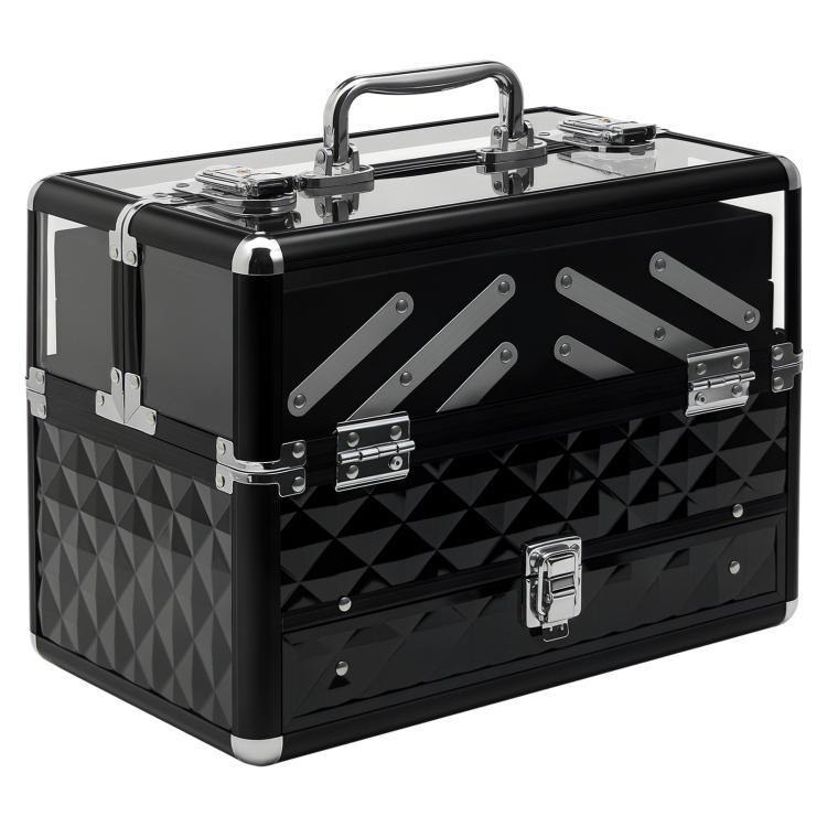 Professional Travel Makeup Case with Pull-Out Trays and Lock – Womens Beauty Case, 30x18.5x22 cm, Black