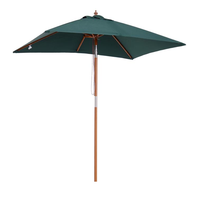 2x1.5 m Tilting Garden Umbrella with 6 Ribs, Wooden Pole and Rope Opening, Green