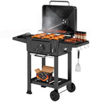 Charcoal Barbecue Cart Garden Grill with XXL Lid, Charcoal Tray and Adjustable Vents, 112cm, Black