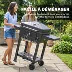 Charcoal Barbecue Cart Garden Grill with XXL Lid, Charcoal Tray and Adjustable Vents, 112cm, Black