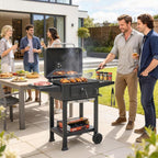 Charcoal Barbecue Cart Garden Grill with XXL Lid, Charcoal Tray and Adjustable Vents, 112cm, Black