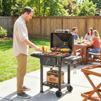 Charcoal Barbecue Cart Garden Grill with XXL Lid, Charcoal Tray and Adjustable Vents, 112cm, Black