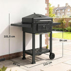 Charcoal Barbecue Cart Garden Grill with XXL Lid, Charcoal Tray and Adjustable Vents, 112cm, Black