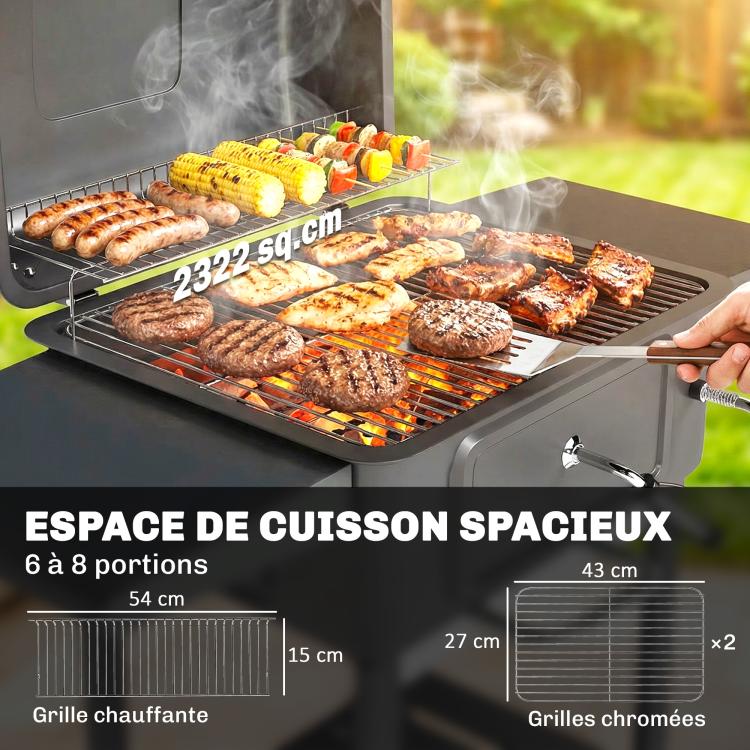 Charcoal Barbecue Cart Garden Grill with XXL Lid, Charcoal Tray and Adjustable Vents, 112cm, Black