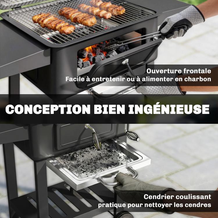 Charcoal Barbecue Cart Garden Grill with XXL Lid, Charcoal Tray and Adjustable Vents, 112cm, Black