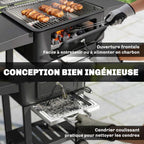 Charcoal Barbecue Cart Garden Grill with XXL Lid, Charcoal Tray and Adjustable Vents, 112cm, Black