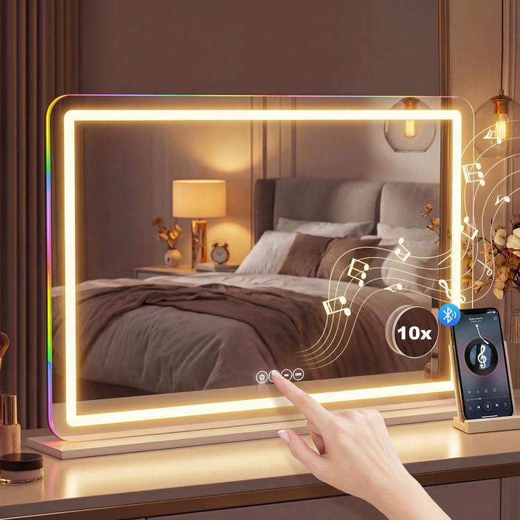 80x60cm lighted makeup mirror, dimmable LED vanity mirror, RGB lighting, 3 color temperatures, white — view 3