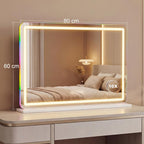 80x60cm lighted makeup mirror, dimmable LED vanity mirror, RGB lighting, 3 color temperatures, white — view 5