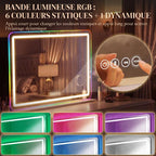80x60cm lighted makeup mirror, dimmable LED vanity mirror, RGB lighting, 3 color temperatures, white — view 8