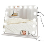 LED-lit Makeup Mirror with Adjustable Brightness, Magnification, USB Charging, and 360-degree Rotation, 63 x 50 cm
