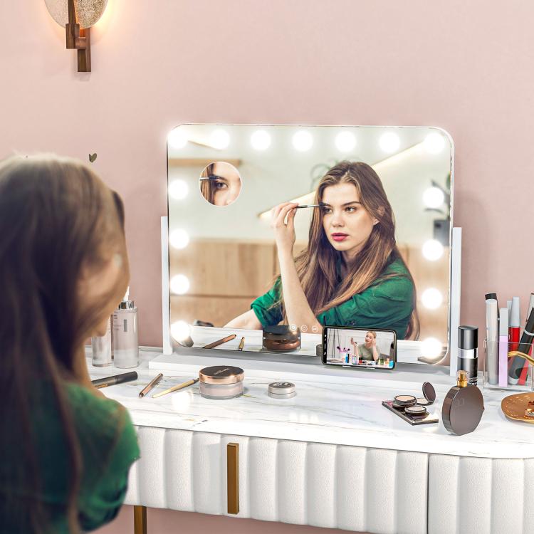 LED-lit Makeup Mirror with Adjustable Brightness, Magnification, USB Charging, and 360-degree Rotation, 63 x 50 cm — view 3