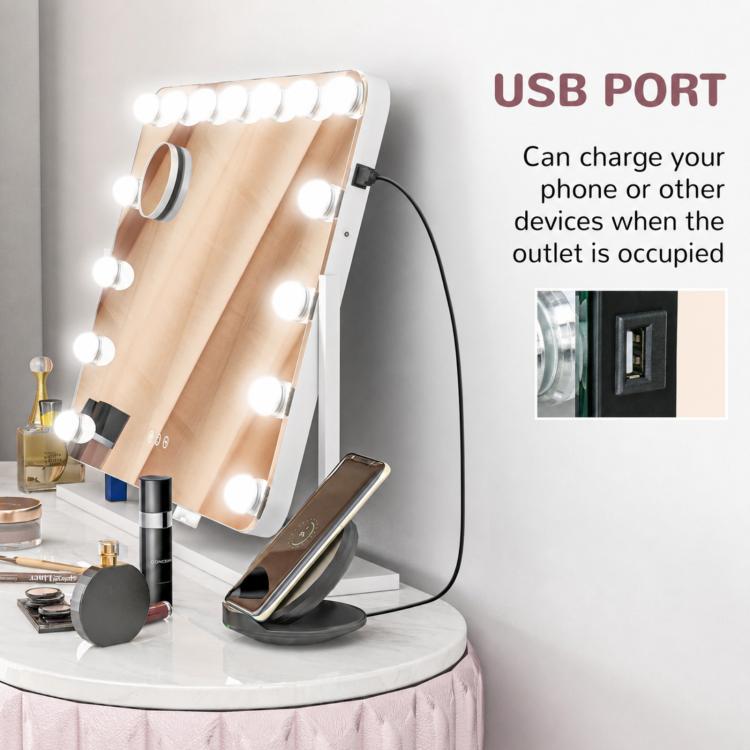 LED-lit Makeup Mirror with Adjustable Brightness, Magnification, USB Charging, and 360-degree Rotation, 63 x 50 cm — view 6