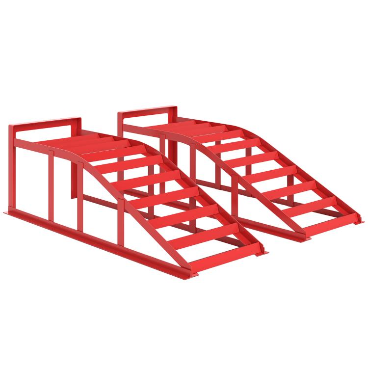Set of 2 car access ramps, steel car lifting ramps, non-slip, 83.5 x 30.5 x 27 cm, red