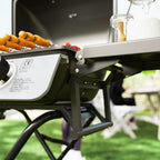 Portable gas barbecue, 2 burners 5.6 kW, camping gas barbecue with side shelves, thermometer and wheels, black