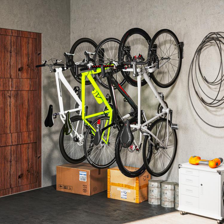 Set of 4 wall-mounted bike racks, wall hooks for bike hangers, for indoor and outdoor use, 25.5 x 10.5 x 4 cm, black